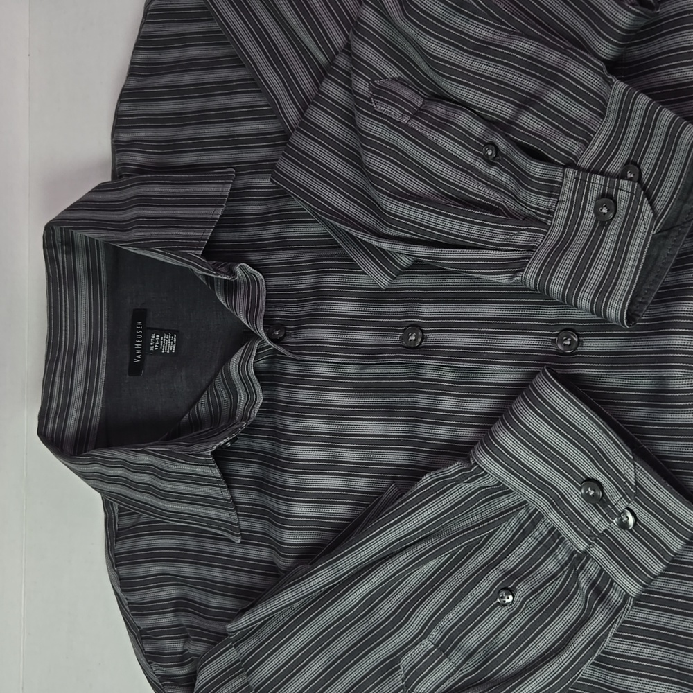 Mens Van Heusen Charcoal and White Striped Long Sleeve Shirt Size XLT